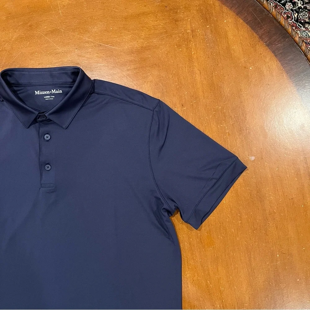 Mizzen + Main Men’s Versa Short-Sleeve Performance Polo Navy Large Trim Golf - Picture 9 of 16